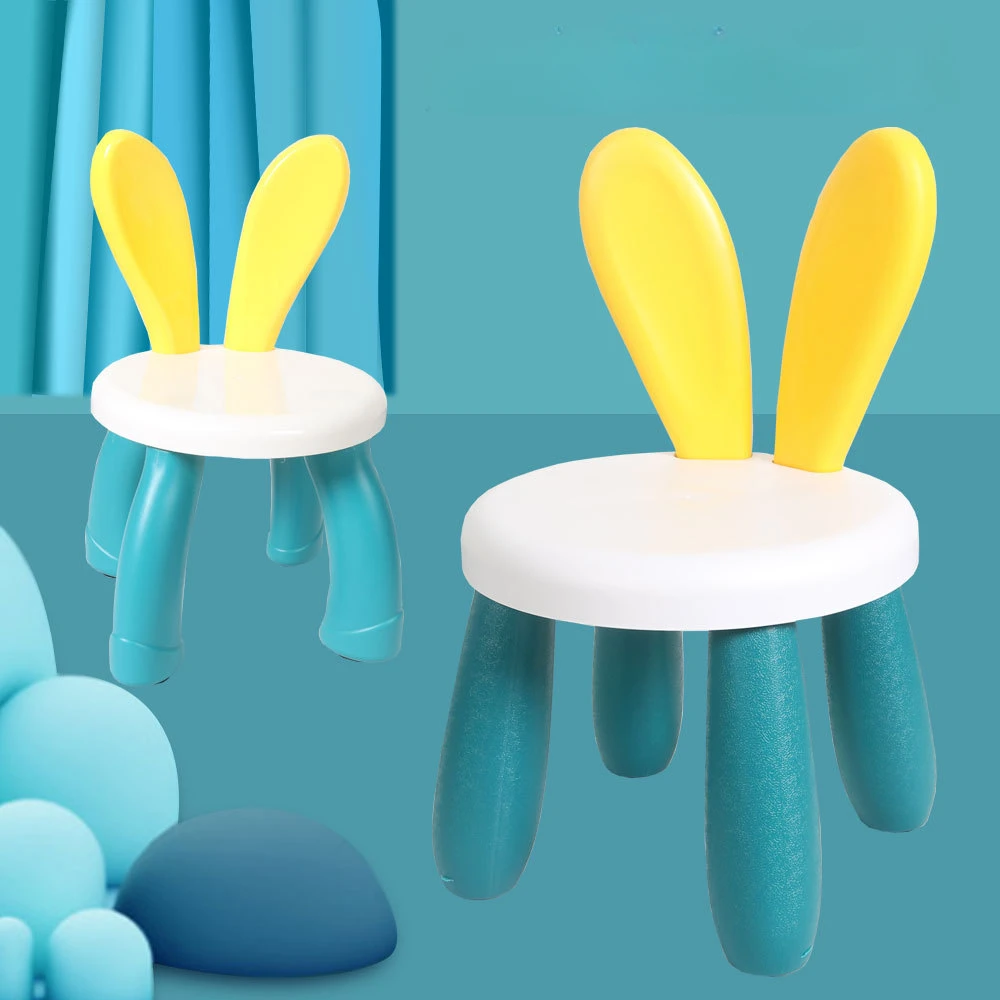 Adorable Rabbit Kindergarten Kids Chair Plastic Thickened Footboard Non-slip Furniture Children Stool for Indoor Toy Sofa Seat