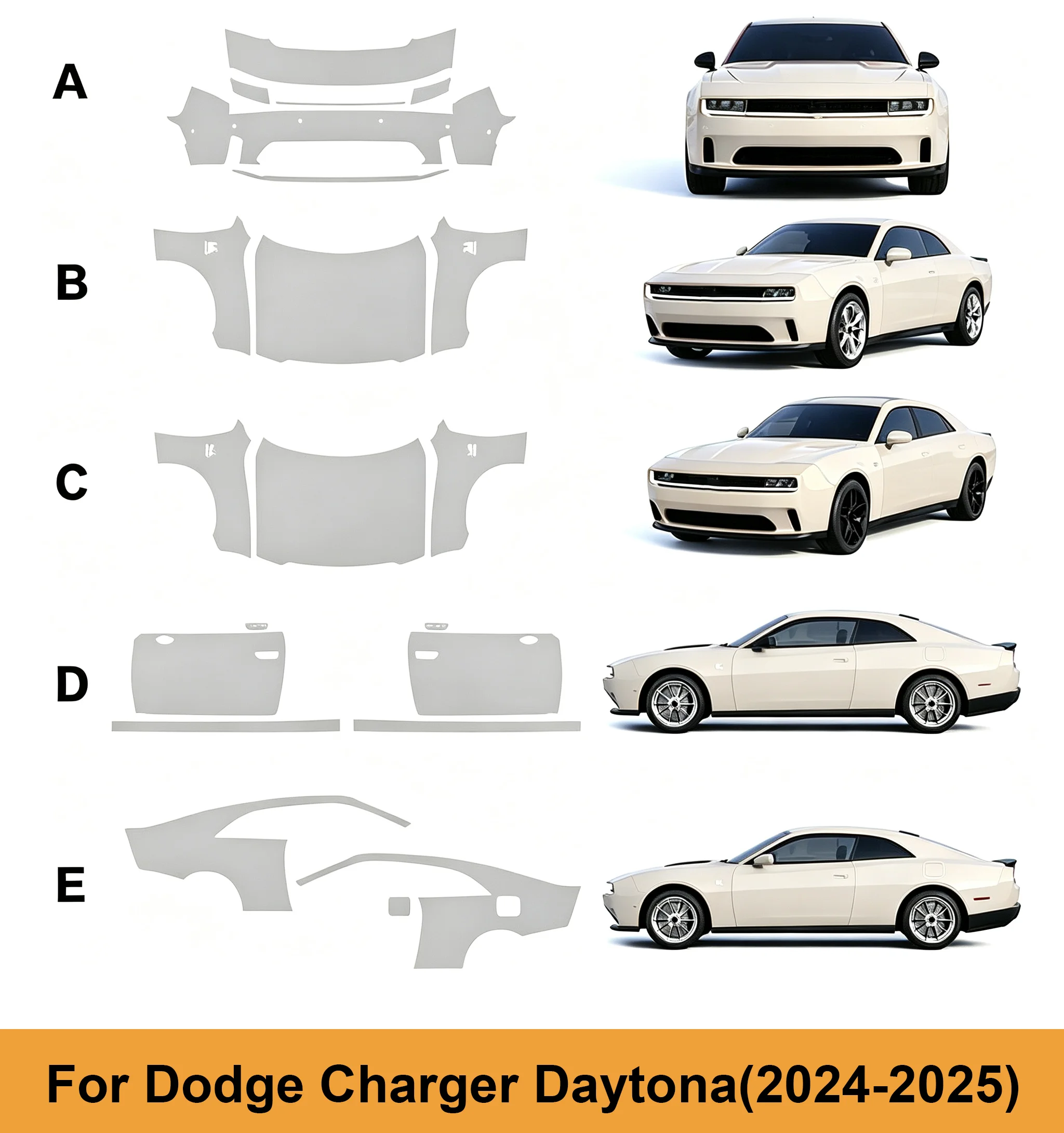 For Dodge Charger Daytona Scat Pack R/T 2024 2025 Car Pre Cut Paint Transparent TPU Protection Film Body Sticker Anti-scratch