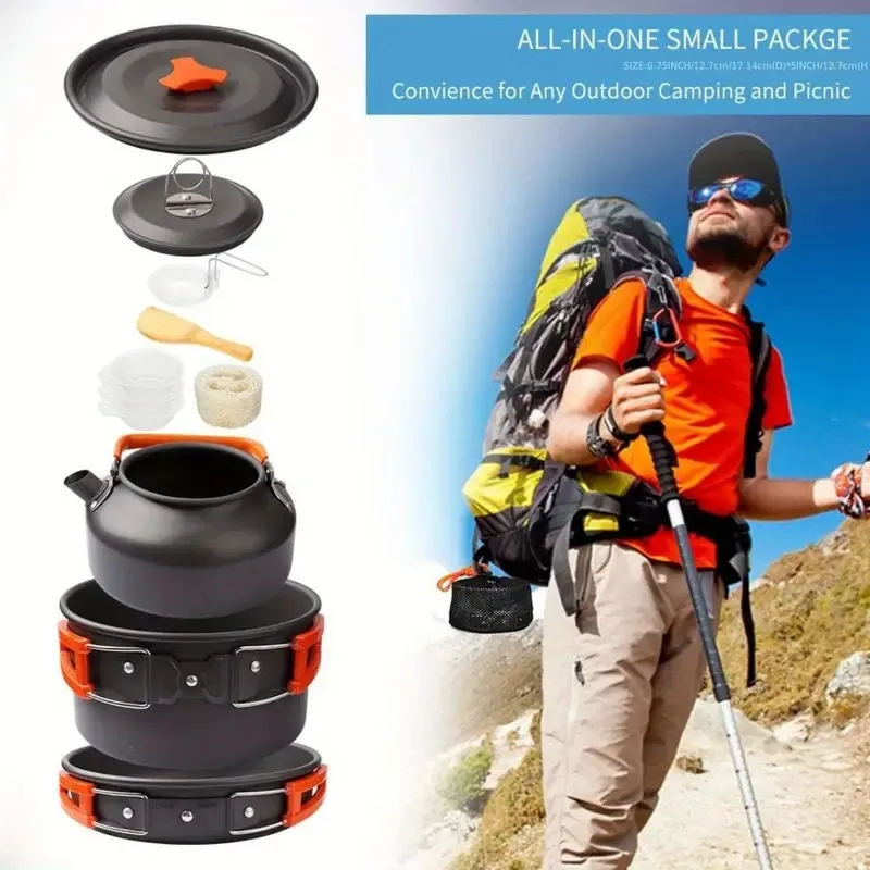 

Portable Camping Cookware Set Non-Stick Pots Teapot with Cutlery Durable Easy Clean Ideal for Outdoor Adventure Picnics Backpack