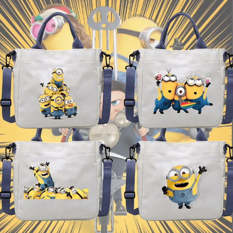 Minions Shoulder Bag Tote Canvas Bag Cutehigh-Capacity Bag Cartoon Anime Handbag Forschool Work Travel Shopping Schoolbag Gift