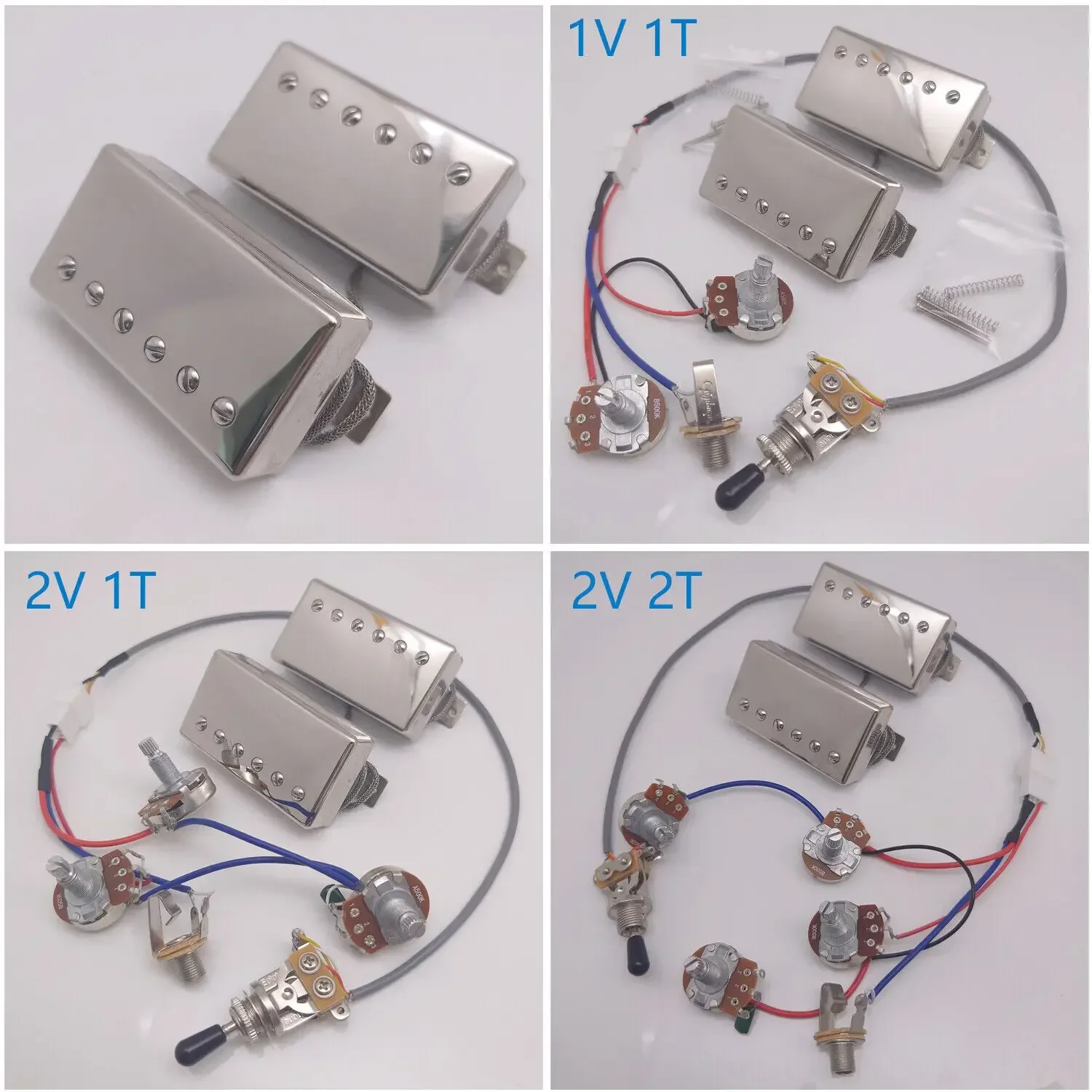 Alnico V Classic 57 Guitar Humbucker Pickup Bridge&Neck Chrome with Wiring Harness 1V1T/2V1T/2V2T Set fot TL Guitar