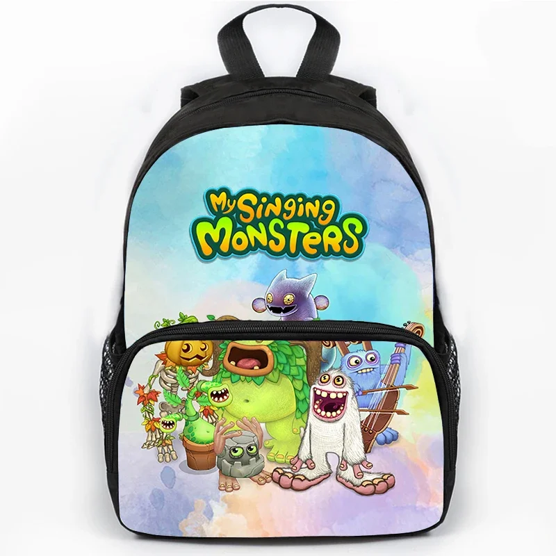 เกม My Singing Monsters กระเป๋าเป้สะพายหลังกระเป๋านักเรียนกันน้ําสําหรับเด็กผู้หญิง 16 นิ้วนักเรียนกระเป๋าเดินทางผ้าใบกีฬากระเป๋าเป้สะพายหลัง Mochila