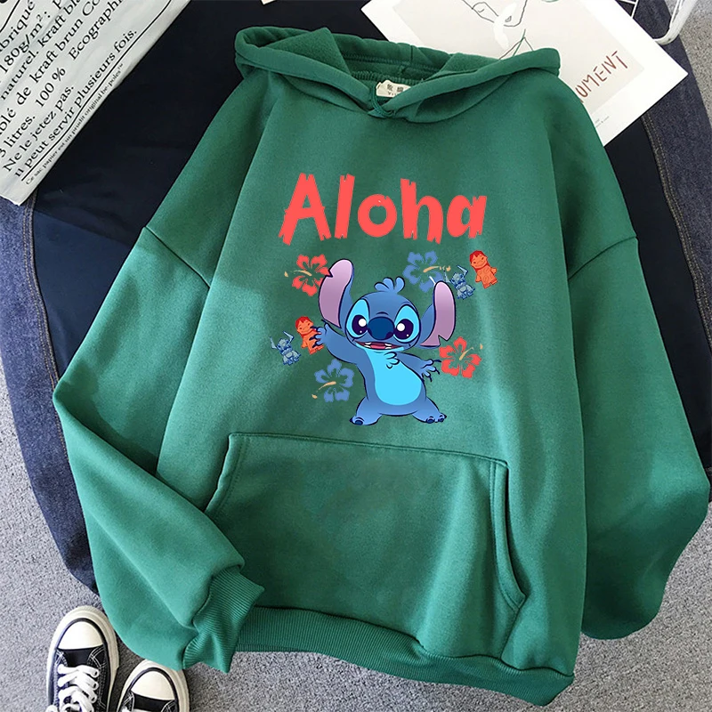 

Streetwear Cartoon Winter Disney Stitch Hoodies Women Harajuku Cute Anime Sweatshirt Manga Streetwear Hoody Female Unisex