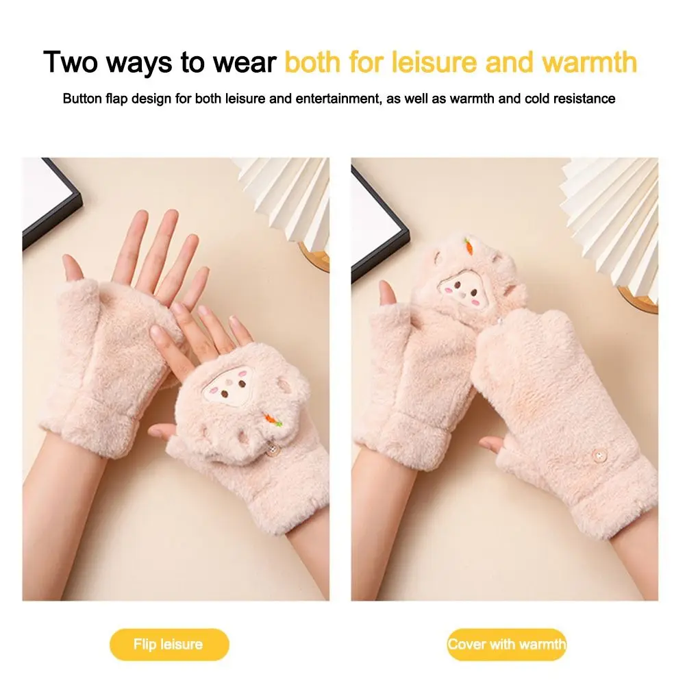 لطيف نصف اصبع قفازات الكرتون رشاقته الشتاء الوجه متابعة القفازات الدفء الباردة واقية قصيرة أصابع قفازات للنساء الفتيات