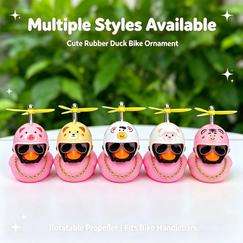 1Pc Cute Pink Bike Duck With Helmet Propeller Ornament Bicycle Handlebar Decor For E-Bike Electric Scooter Motorcycle view 3