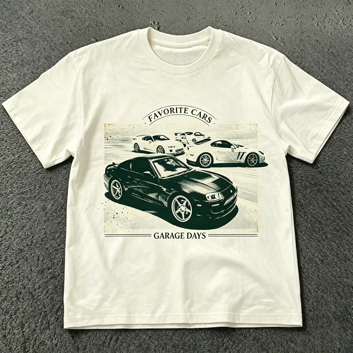 Favorite Cars Garage Days Vintage JDM Sports Car Poster Graphic T‑Shirt Retro Automotive Garage Print Unisex Cotton Streetwear Short Sleeve Tops for Men Women Car Enthusiast Gift