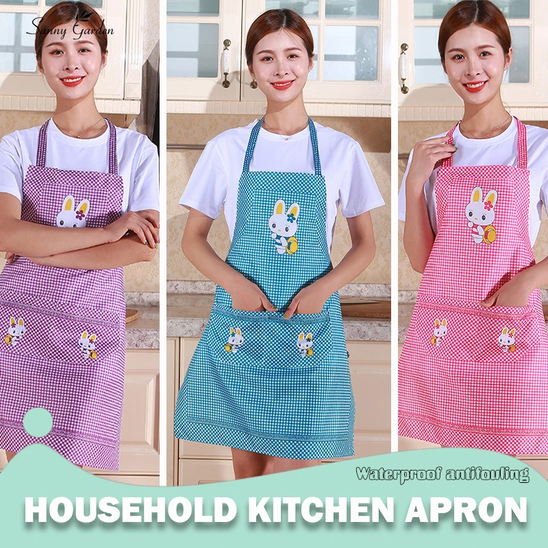 Cute Cartoon Rabbit Kitchen Apron for Men Women Home Cleaning Tools Pink White Waterproof Apron Cotton Linen Easy to Clean House