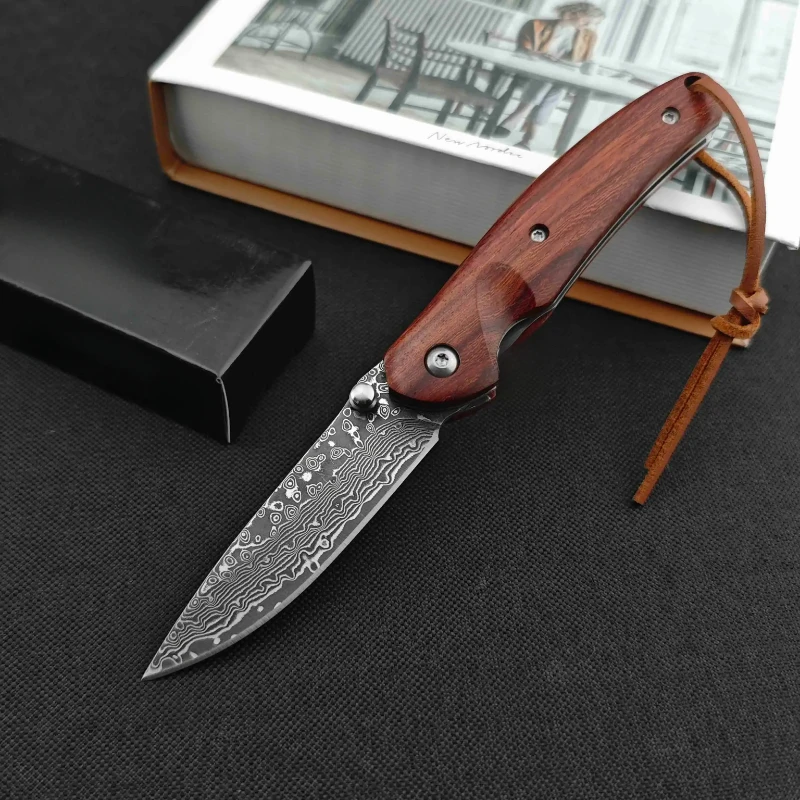 

Firewing Damascus Steel Pocket Knife Colored wood Handle Outdoor Camping Hunting Tactics Hiking Survival EDC pocket knife