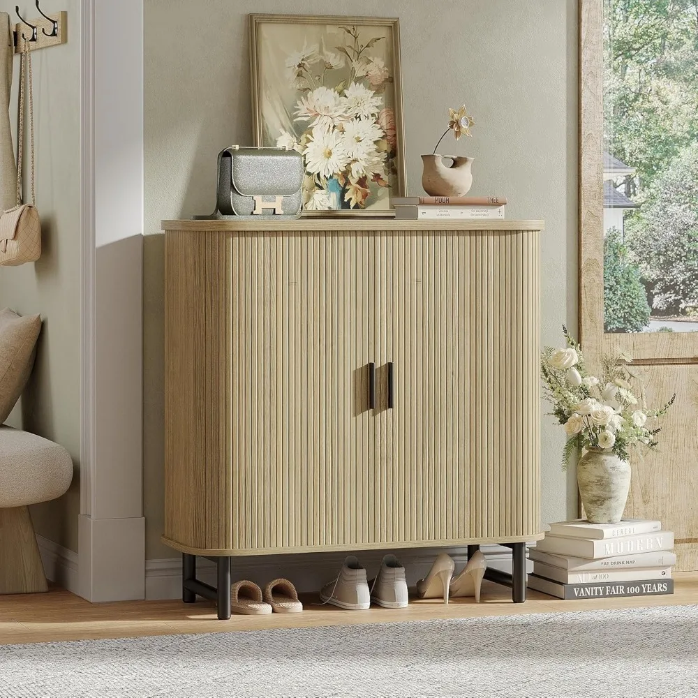 

Shoe Storage Cabinet with Smooth Fluted Sliding Doors, 5-Tier Shoe Cabinet Storage for Entryway, Narrow Hidden Shoe Rack for Fr