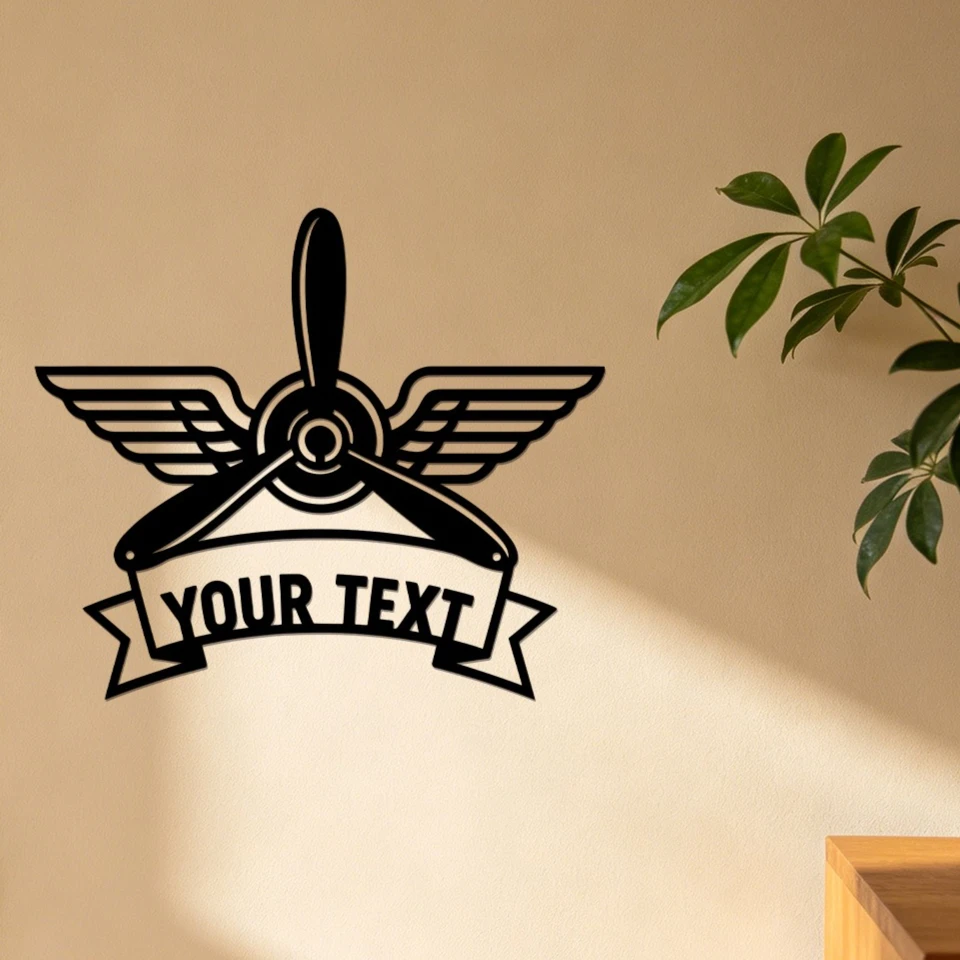 Charming Vintage Style Airplane Propeller Metal Wall Plaque, Personalized Text Plane Wing Wall Sign Premium Pilot Home Wall Gift