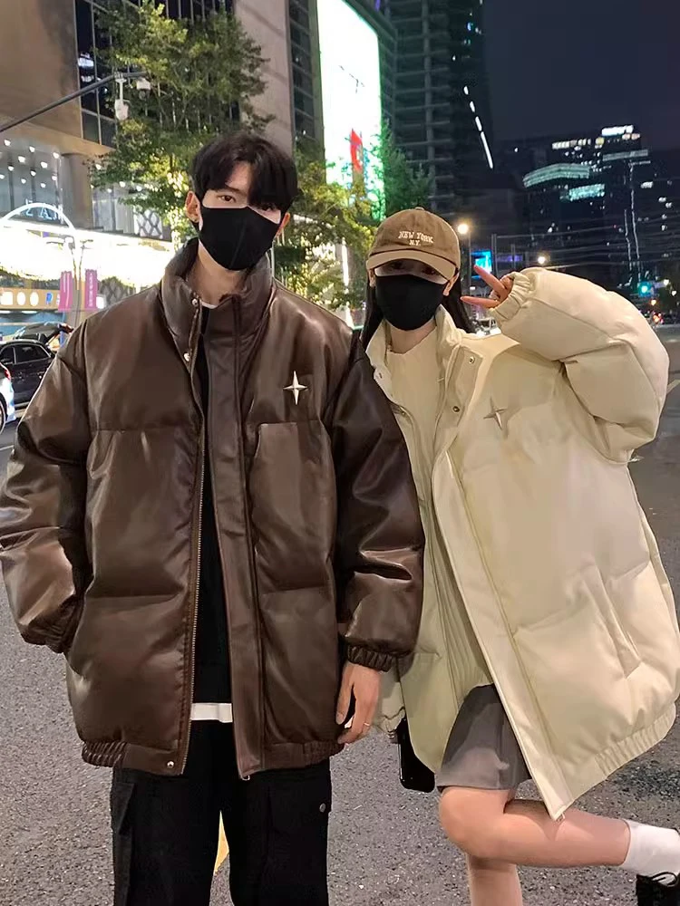 

Зимняя утепленная куртка для пары: модное пуховое пальто из хлопка и искусственной кожи для женщин и студентов