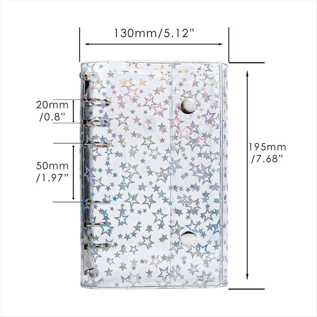 ✱A6 Budget Binder Cover Clear PVC 6 Ring Binder Glitter Star Refillable Notebook Shell Protector with 2 Snaps