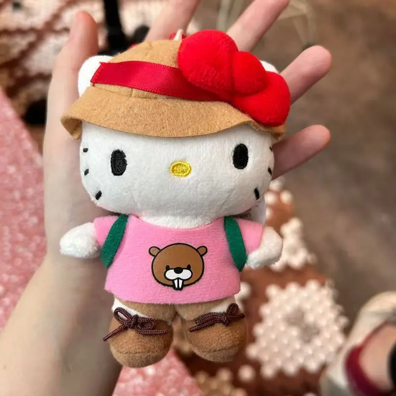 Sanrio Hello Kitty Cross-Dressing Outdoor Adventure Set Red Plastic Buckle Plush Keychain Car Key Pendant Desktop Trinket Gift