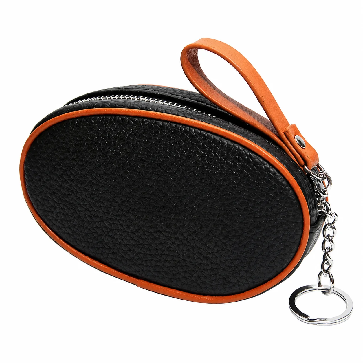 Coin Purse Stylish Travel Organizer for Women Top Grain Leather Mini Wallet with Keychain Contrast Color Zipper Bag