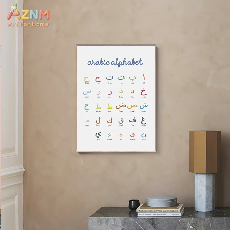 AZNM Arabic Alphabet Number Educational Canvas Wall Art Islamic Learning Nursery Decor Poster view 3