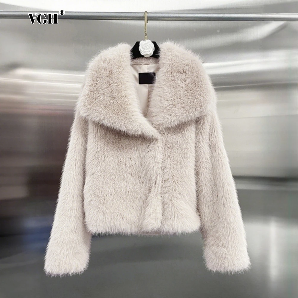 

VGH Luxury Chic Artificial Fur Coat for Women Lapel Long Sleeve Patchwork Single Button Short Plush Jackets Female Clothes New