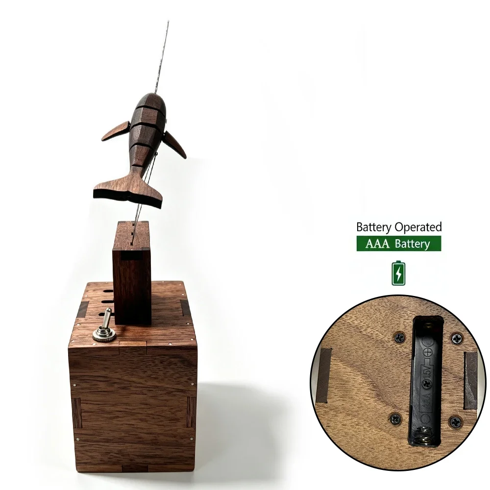 Handmade Wooden Narwhal Swing Music Box, Artisan Desktop Decor Ornament, Thoughtful Birthday & Christmas Gift for Young Girls