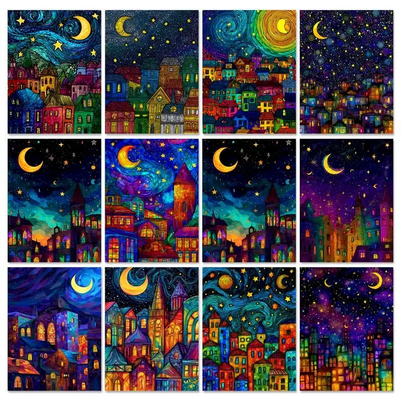

CHENISTORY Acrylic Paint By Numbers Abstract House Art Supplies Landscape Pictures By Numbers Children's Room Decor Diy Crafts
