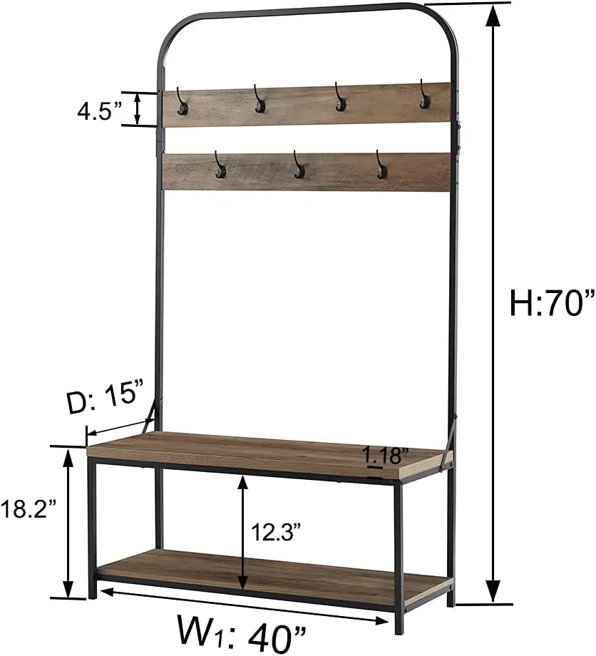 رف معطف مع مقعد للأحذية، شجرة القاعة الحديثة مع مقعد تخزين للمدخل، شجرة معطف خشبية معدنية صناعية مع رف