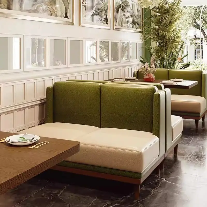 @#Durable Commercial PU Leather Retro Wind Double Seating Restaurant Booth Set for Bars & Restaurants