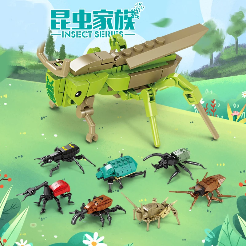 

8 Insect Sets Model Building Blocks Cockroach Ant Honeybee Snail Fly Bricks Dragonfly Locust Cricket Cartoon Kid Toy Animal Pet