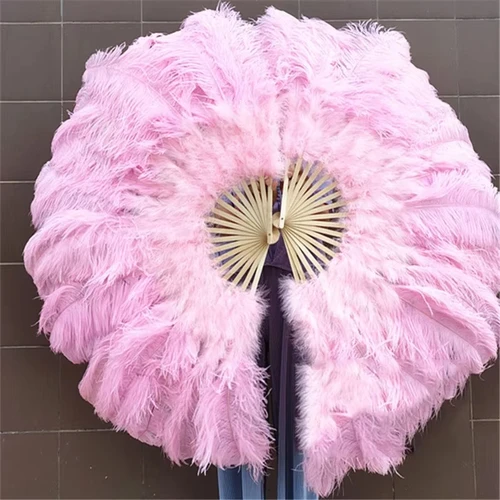 Abanicos de plumas de avestruz rosa Natural, abanico de pluma plegable de mano de 100/130Cm, decoración para fiesta de Halloween, accesorios artesanales para danza del vientre