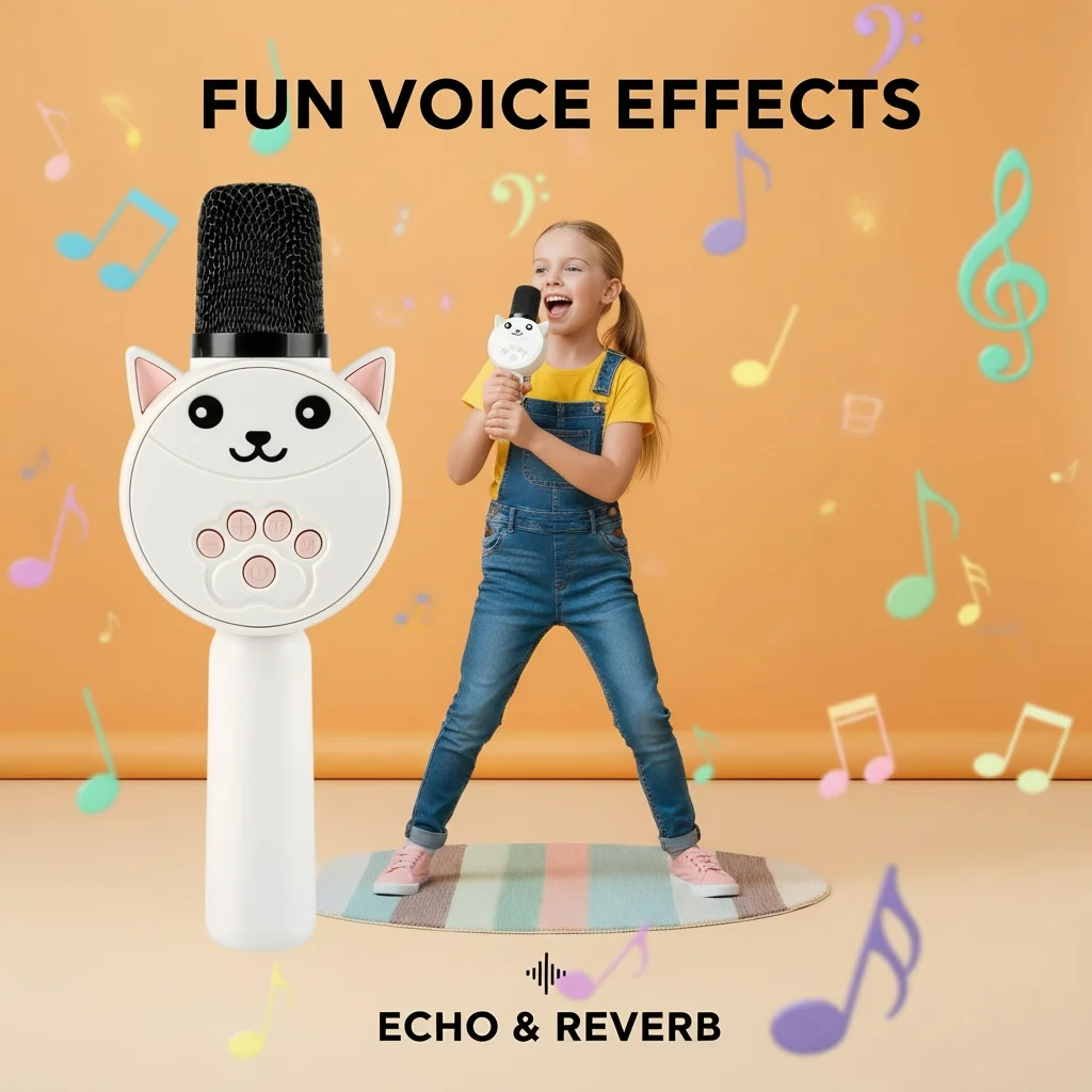 Children Handheld Karaoke Microphone Bluetooth Speaker with Large Battery 4 Magic Sound Portable KTV Toy Gift for Kids