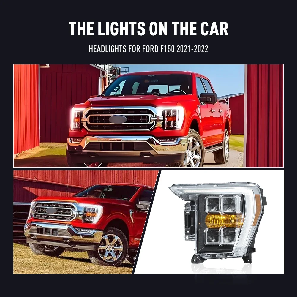 Pair Of LED Car Headlight Assembly For Ford F150 2021-2022 Front Head Lamp DRL Turning Signal Headlights Plug and Play