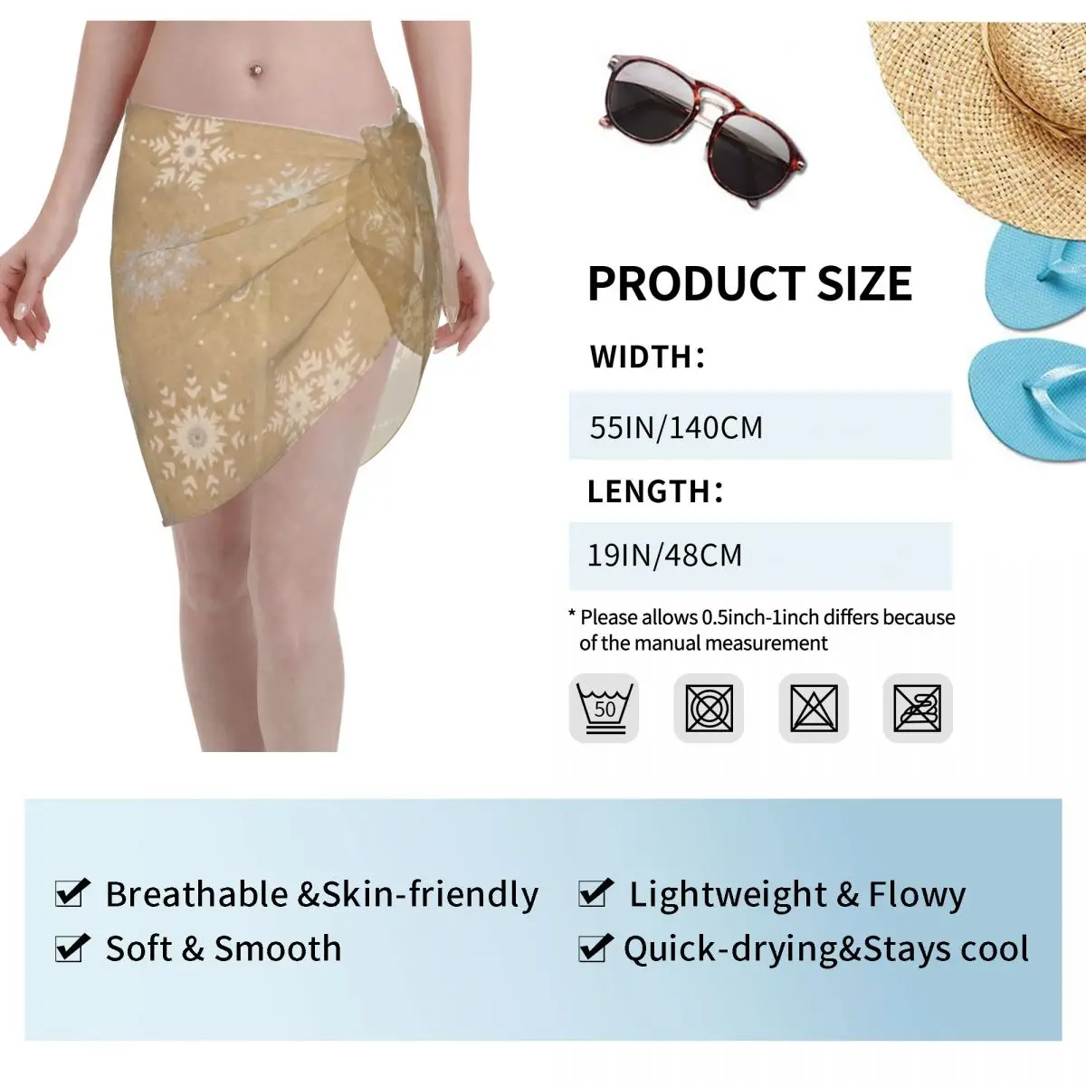 Custom Snowflake Sky Kraft Christmas Gift Beach Bikini Cover Up Wrap  Beach Bikini Cover Up Short Skirt Chiffon Scarf Cover Ups