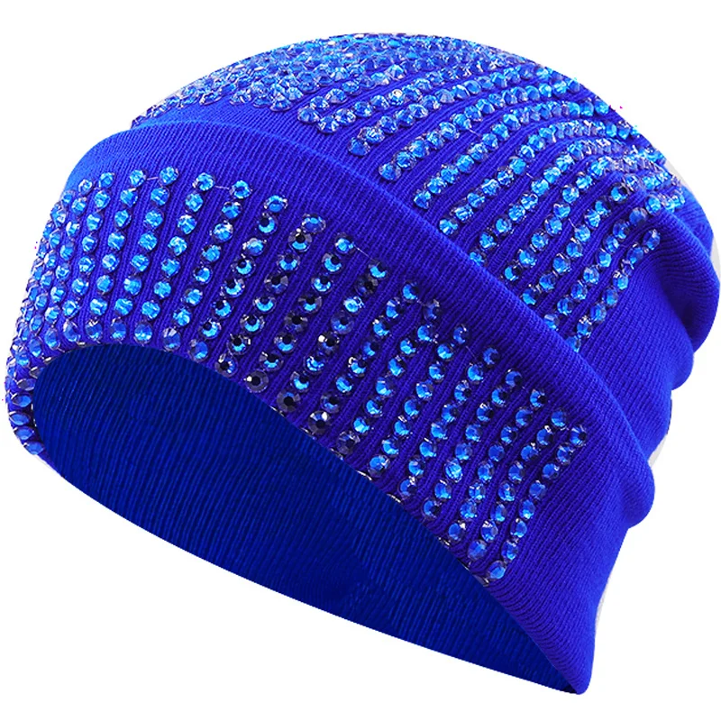 

Acrylic 2022 New Warm Knitted Artificial Diamond Hats In Autumn Winter Women Men Rhinestone Hip hop Beanies