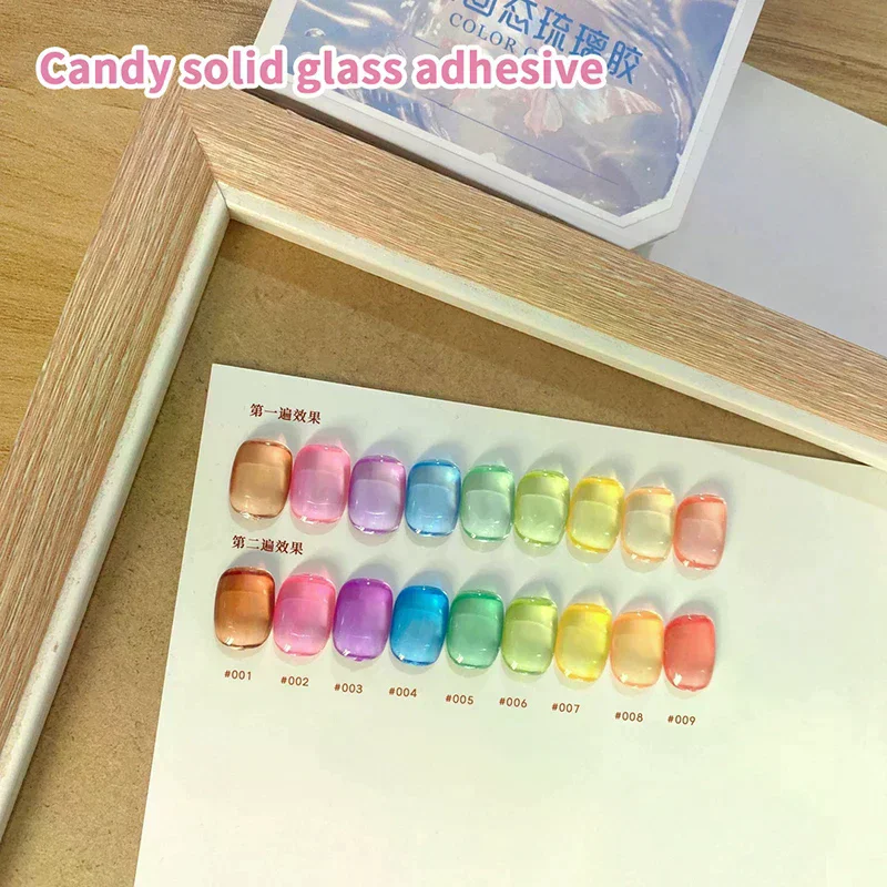 9 Colors Solid Nail Polish Ice Transparent Jelly Dopamine Glass Candy Rainbow Macaron Color Series Gel DIY Nail Art Creation