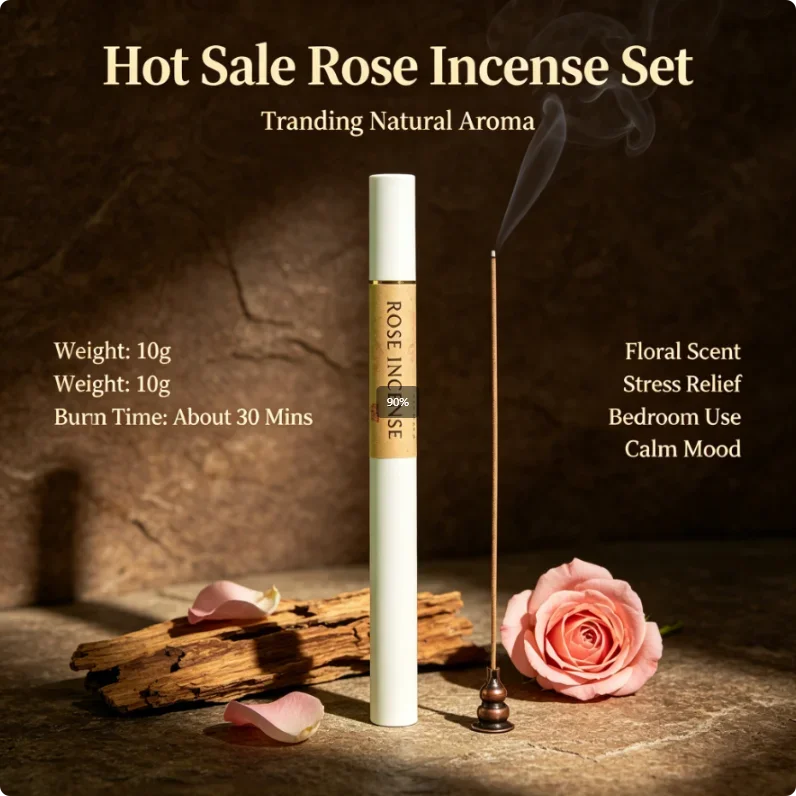 Rose Incense Set Natural Aroma 10g Trending Product Burn Time Approximately 30 Mins for Stress Relief And Relaxation