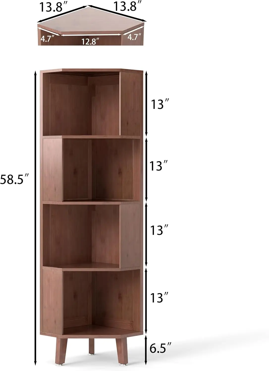 4 Tier Industrial Cube Shelf Corner Bookshelf Display Storage Rack Tall Multi Layer Organizer Stand For Home Office Living Room Bedroom Study Decoration, Modern Vintage Brown, 1 Piece
