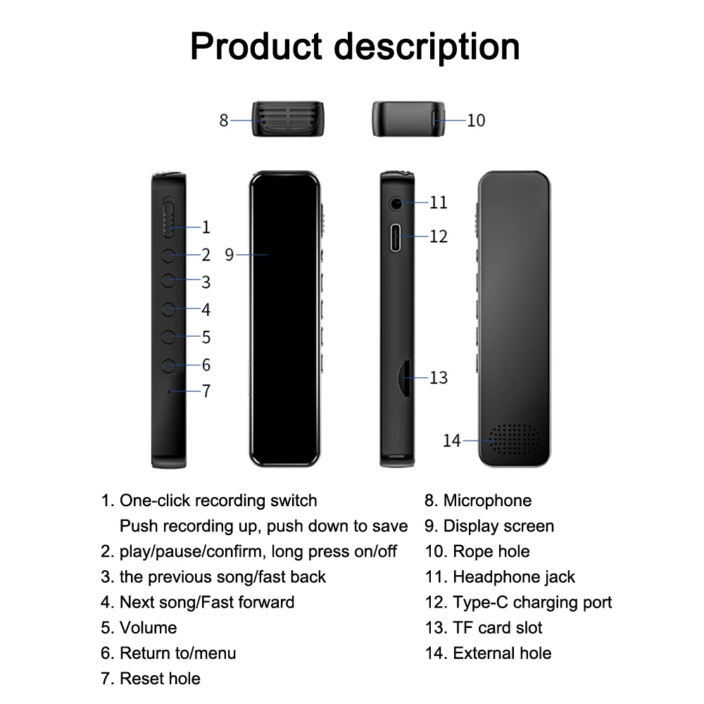 0.96 بوصة TFT شاشة ملونة مسجل صوت رقمي صوت صغير المنشط مسجل الصوت مشغل MP3 48 ساعة وقت عمل طويل #4