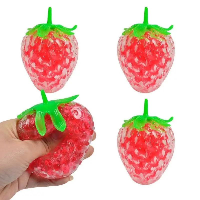 1/2 Pcs Crystal Strawberry TPR Fruit Shaped Squeeze Stress Relief Sensory Fidget Toy Decompression Plaything
