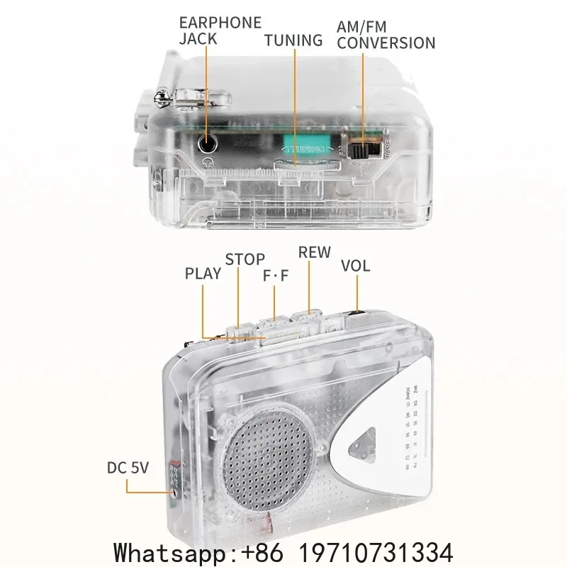 Cassette Player Walkman Cassette Player Portable Speaker Multiple Power Supply Methods AM/FM Radio Function High Quality Sound
