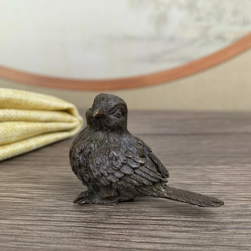 

Antique Solid Handmade Bronze Lucky Sparrow Magpie Bird Ornaments Tea Ceremony Tea Art Table Decoration Collection Tea Ornaments