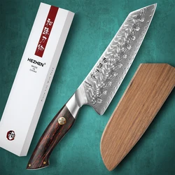 HEZHEN 7 Inches Santoku Knife Custom 73 Layers Damascus steel Eco-friendly Gift Box 14Cr14CoMoVNb Steel Core Kitchen Knives