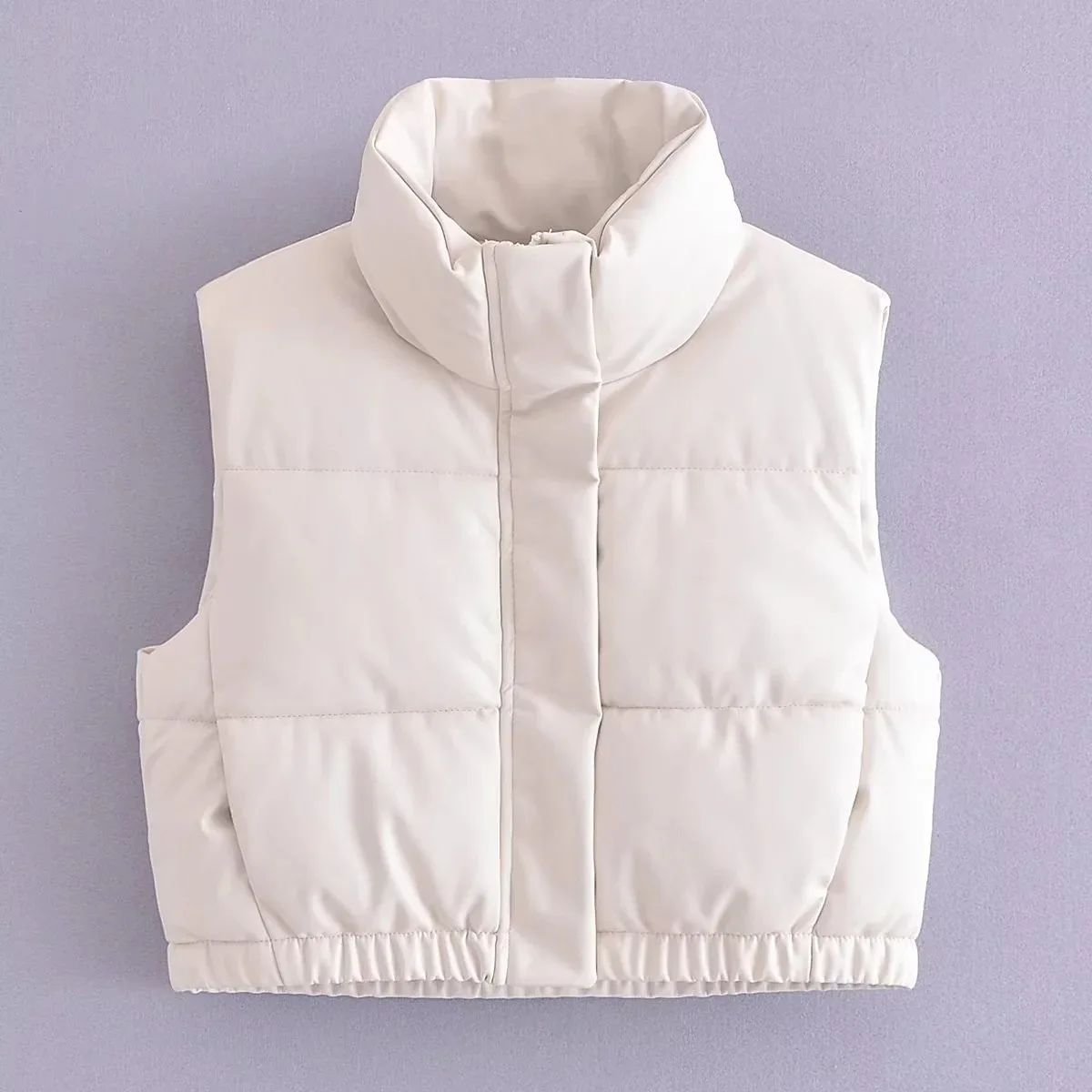 Y2kins Stand Collar PU Leather Cotton 2025 Spring And Autumn New Solid Color Vest For Women A764519