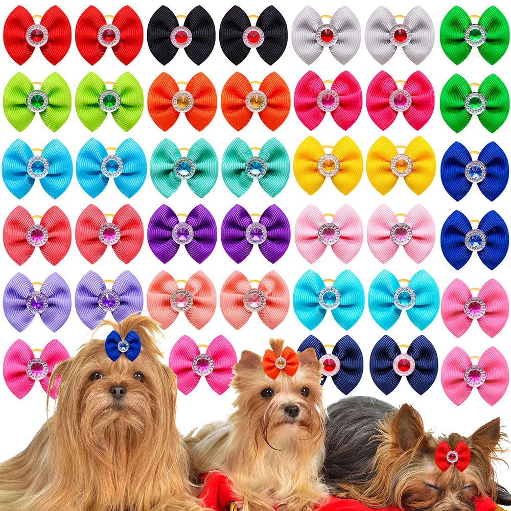 20/30pcs Dog Hair Accessoreis Puppy Bows Solid Diamond Girls Bows for Small Dog Pets Headwear Dogs Cat Grooming Hair Accessories