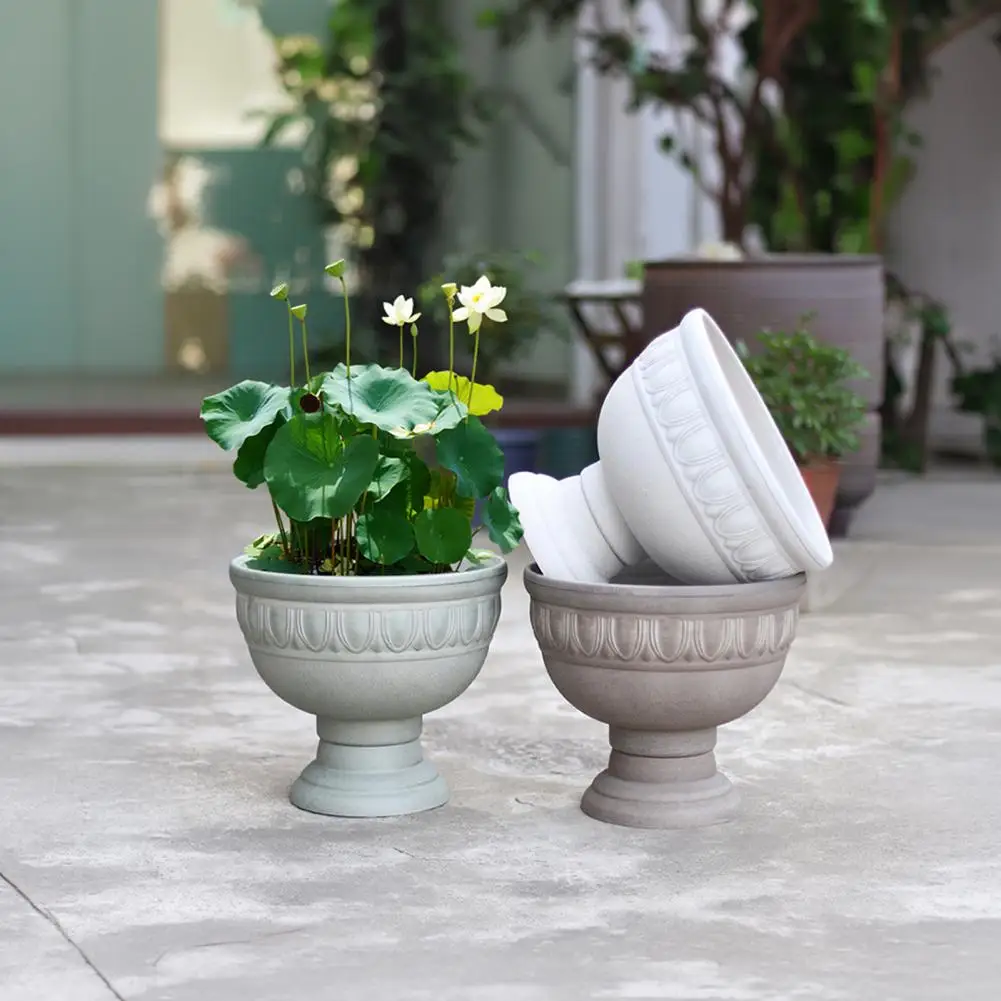 Plastic Planter Urn Tall Pedestal Flower Pot Goblet-Shaped Plant Pot Decorative Plant Container for Garden Front Porch