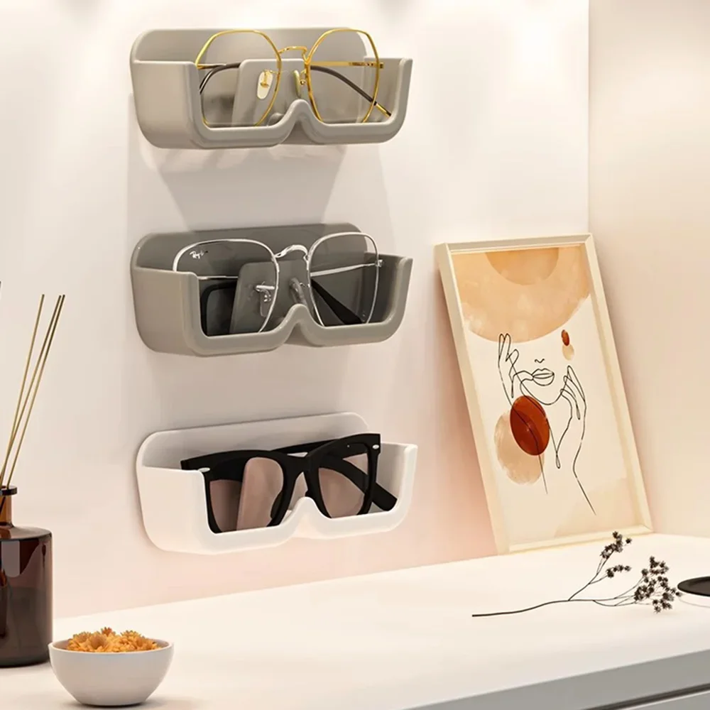 High End Glass Display Cabinet Glasses Storage Box Wall Mounted Perforated Free Sunglasses Storage Rack Sunglass Home Tidying