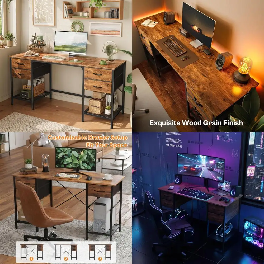 

Рабочий стол для домашнего офиса Rustic Brown 55 с местом для хранения и сетчатыми полками