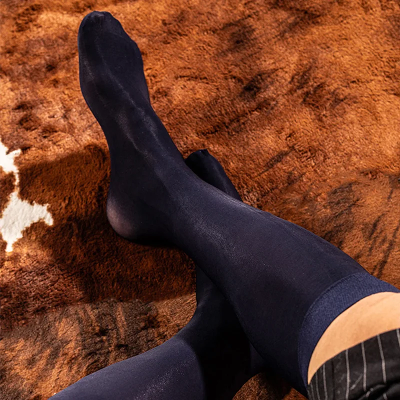 جوارب رجالية رفيعة للغاية جوارب شفافة للرجال طويلة مثيرة لامعة حريرية شفافة من خلال فستان جورب جوارب شفافة #5