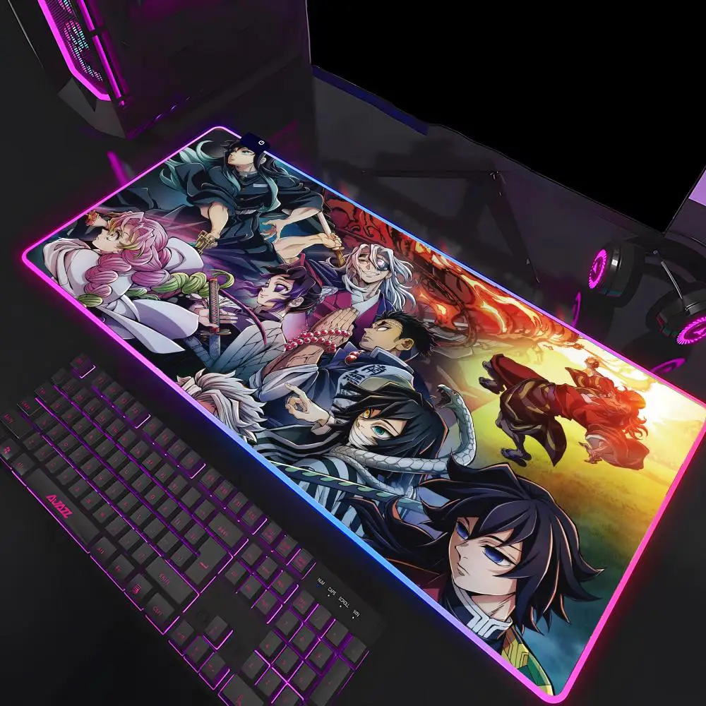 

Коврик для мыши Demon Slayer, коврик для мыши с HD-печатью, компьютерный геймерский фиксирующийся край, нескользящий коврик для мыши RGB XXL90x40 см, коврик для клавиатуры, ПК, настольный коврик