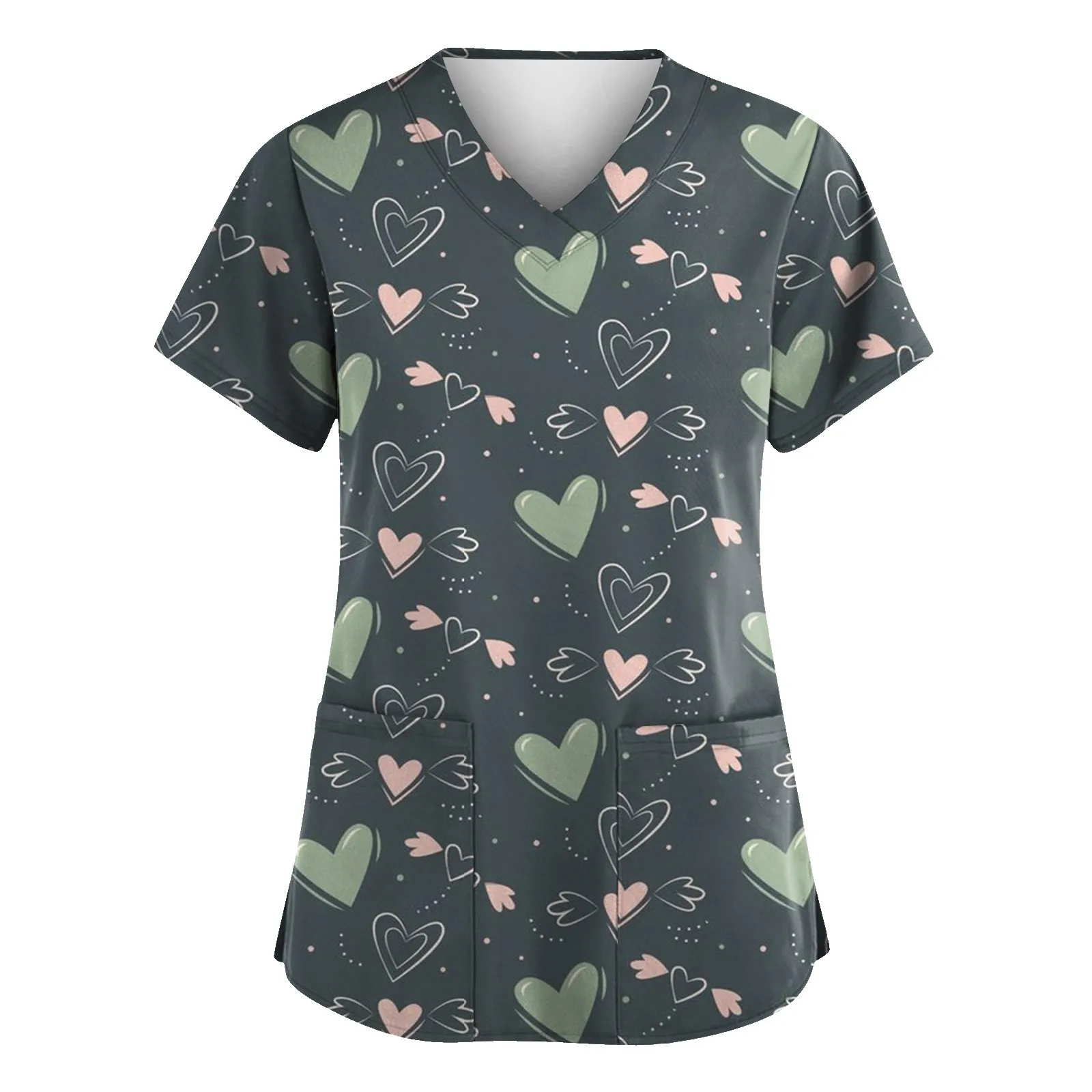 Uniforme de soins infirmiers pour femmes, vêtements de travail imprimés, haut de gommage avec deux poches, col en v, t-shirts médicaux à manches courtes, chemisier