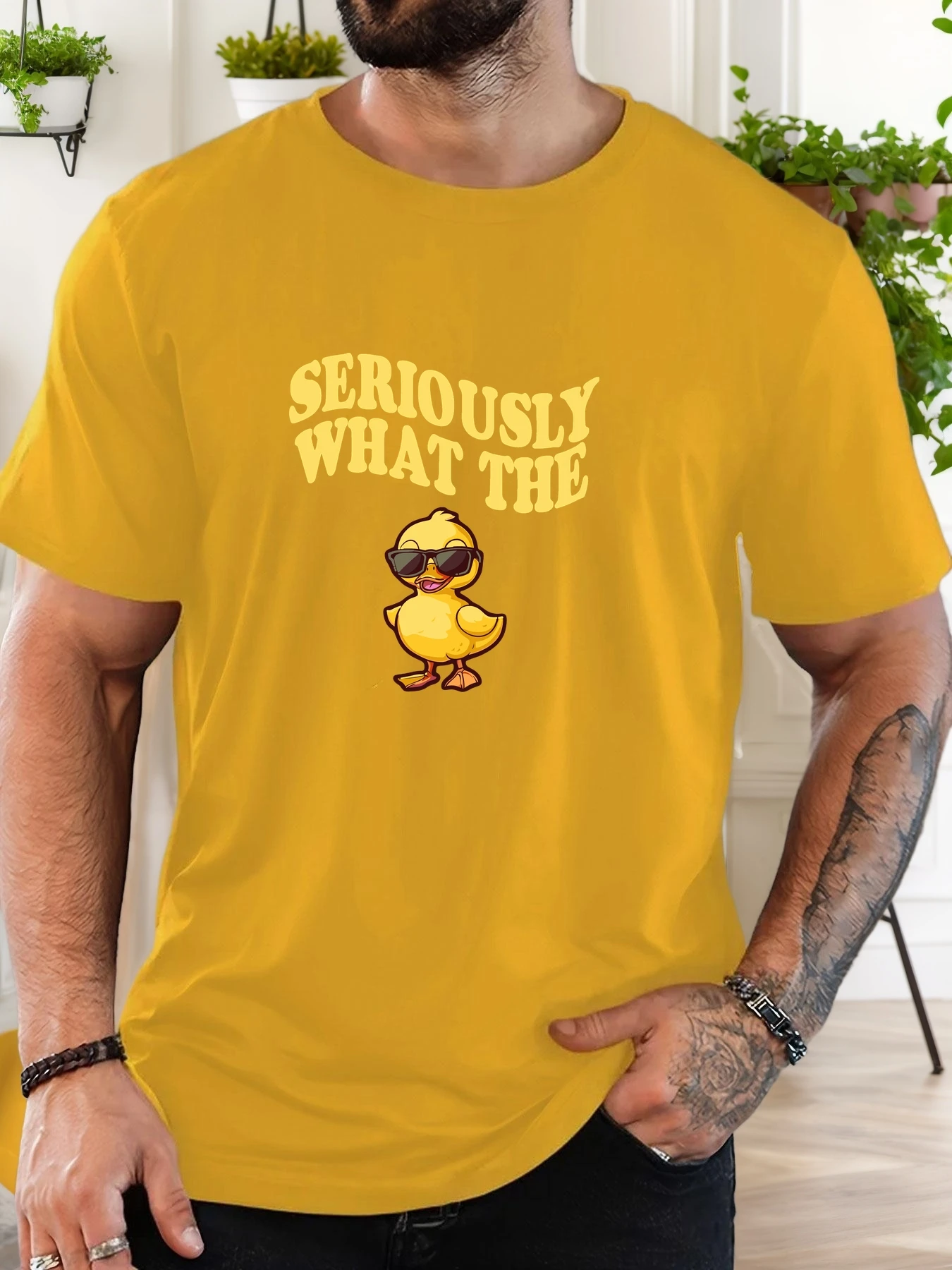 MEN SERIOUSLY WHAT THE Little Yellow Duck Pattern Summer Casual Crew Neck Short T-Shirt