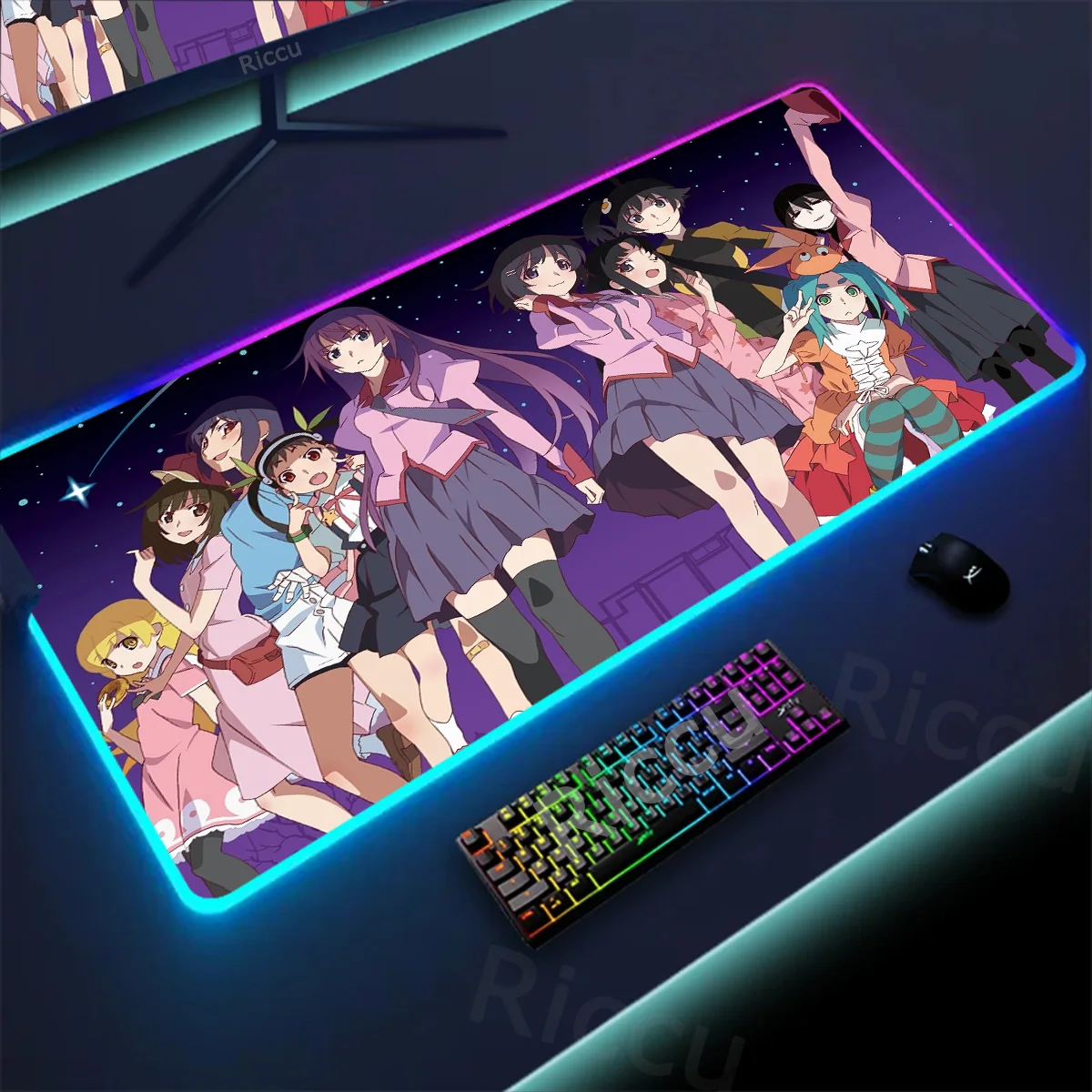 RGB Mousepad Anime M-Monogatari Series Large Gaming PC Mouse Pad Thickened Computer Keyboard Table Desk HD Printing Non-slip Mat