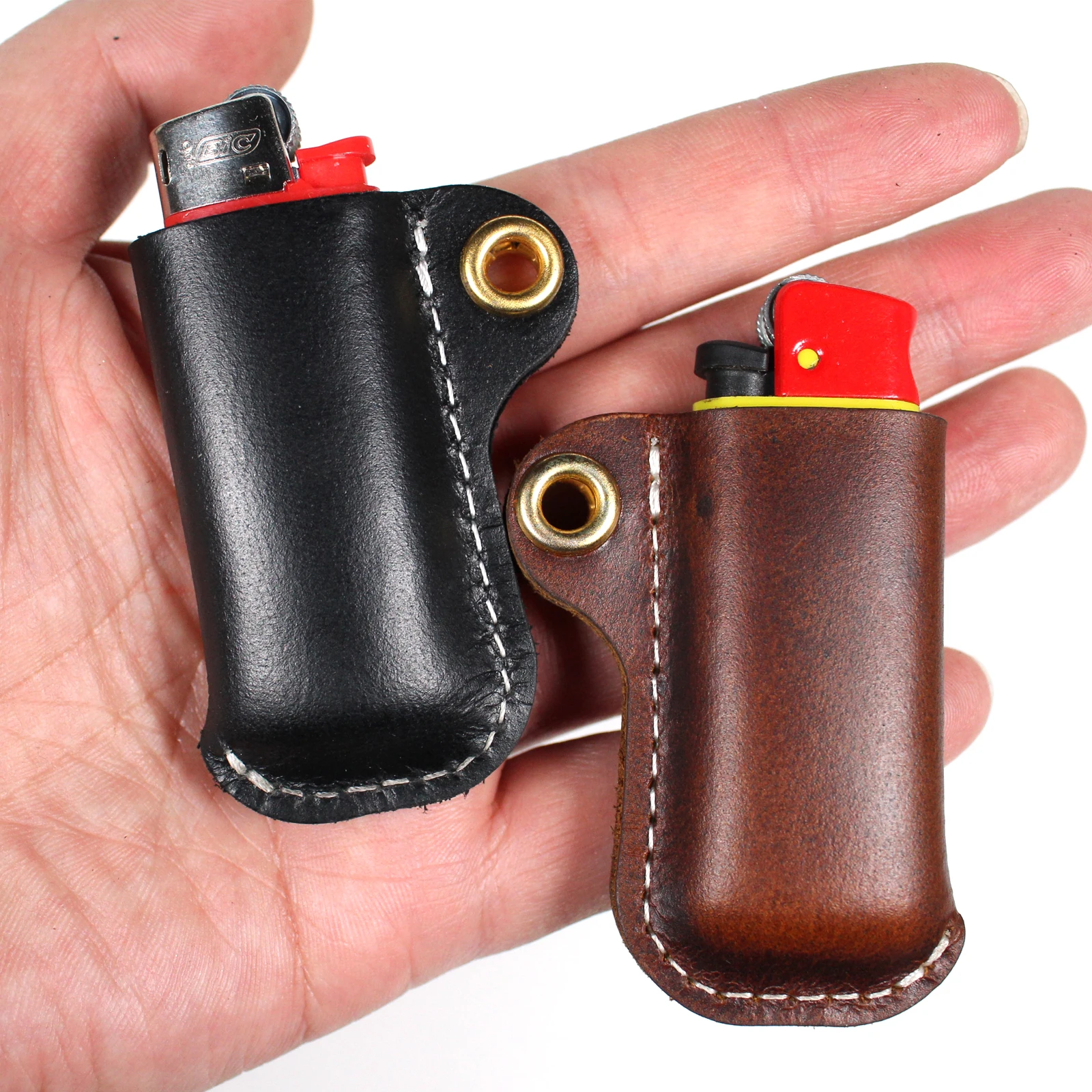 Genuine Cowhide Leather Lighter Case Holder For Bic Cricket Lighters Sleeve Cover Leather Case With Metal Horseshoe Shackles