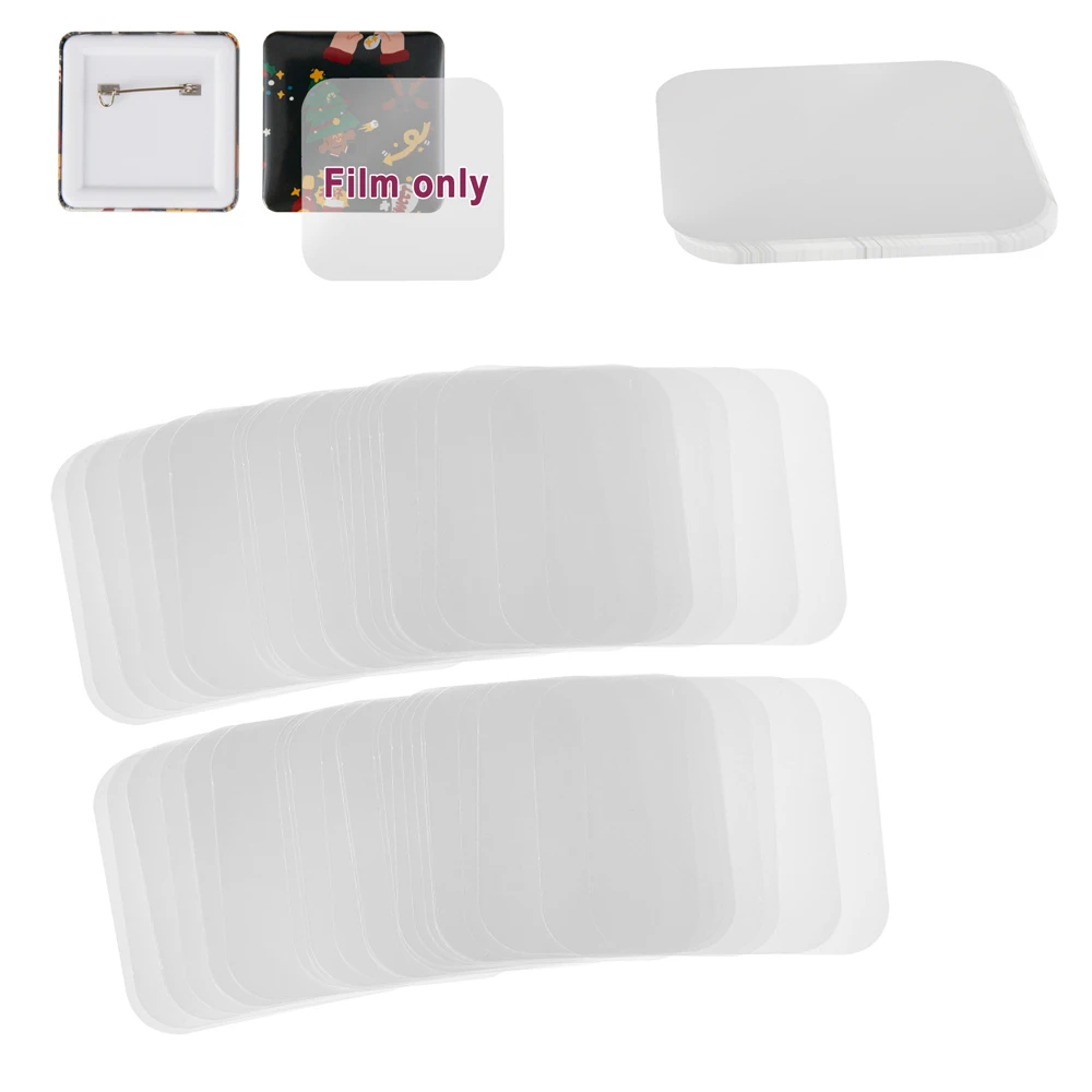 Filme Transparente PET para Botões de 50x50mm, Película Plástica Protetora Transparente para Fabricação de Crachás, Materiais DIY para Crachás e Pins